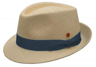 Panamský klobouk Trilby s menší krempou s šedomodrou stuhou - ručně pletený, UV faktor 80 -  Ekvádorská panama Henrik Velikost: 54 cm