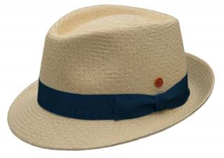 Panamský klobouk Trilby s menší krempou s tmavěmodrou stuhou - ručně pletený, UV faktor 80 -  Ekvádorská panama Henrik Velikost: 57 cm (M)