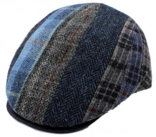 Pánská zimní modrá vlněná bekovka - Fiebig - Harris Tweed (patchwork) Velikost: 61 cm (XL)