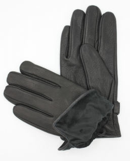 Pánské černé kožené  rukavice - Fiebig Velikost Rukavice: 8,5 (M)