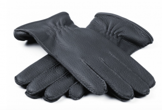Pánské šedé ručně šité kožené rukavice z jelení kůže -  kašmírová podšívka Velikost Rukavice: 10 (XL)