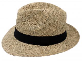 Pánský slaměný Bogart klobouk s kratší krempou z mořské trávy s černou stuhou - Fedora Velikost: 56 cm