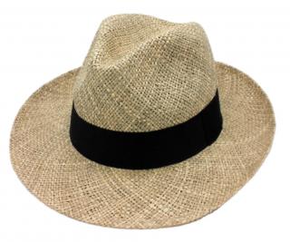 Pánský slaměný Bogart klobouk z mořské trávy s černou stuhou - Fedora Velikost: 55 cm  (S)
