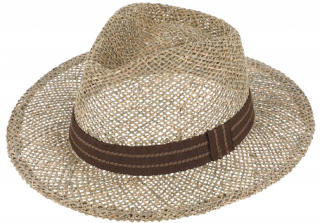 Pánský slaměný klobouk z mořské trávy s dvoubarevnou hnědou stuhou - Fedora Velikost: 61 cm (XL)