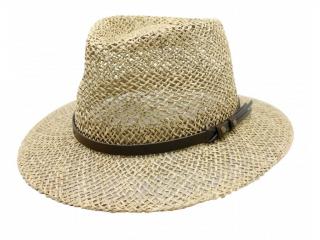 Pánský slaměný klobouk z mořské trávy s koženou stuhou - Fedora Velikost: 55 cm  (S)