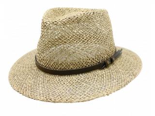 Pánský slaměný klobouk z mořské trávy s koženou stuhou - Fedora Velikost: 61 cm (XL)