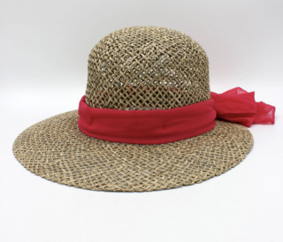 Slaměný klobouček z mořské trávy s růžovou mašli  - Fiebig 1903 Velikost: 55 cm  (S)