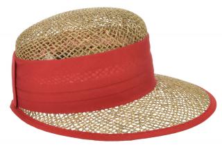 Slaměný klobouk - kšiltovka  proti slunci - Seeberger - mořská tráva s červenou stuhou Velikost: 55 cm  (S)