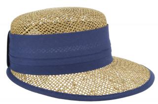 Slaměný klobouk - kšiltovka  proti slunci - Seeberger - mořská tráva s modrou stuhou Velikost: 57 cm (M)