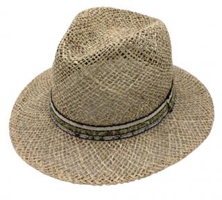 Slaměný klobouk z mořské trávy s barevnou stuhou - Fedora Velikost: 57 cm (M)