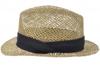 Slaměný klobouk z mořské trávy s černou stuhou - Trilby Velikost: 57 cm (M)