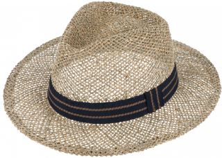 Slaměný klobouk z mořské trávy s dvoubarevnou modrou stuhou - Fedora Velikost: 57 cm (M)
