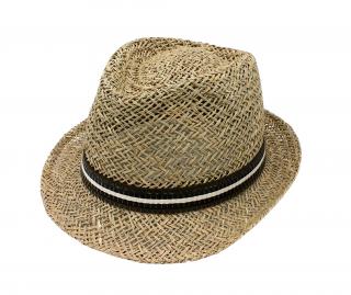Slaměný klobouk z mořské trávy s ozdobnou stuhou - Trilby Velikost: 57 cm (M)