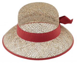 Slaměný malý cloche s červenou stuhou - Fiebig Velikost: 59 cm (L)