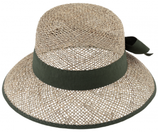 Slaměný malý cloche s zelenou stuhou - Fiebig Velikost: 55 cm  (S)