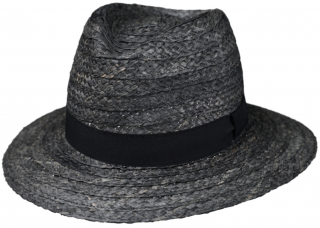 Slaměný šedý (žíhaný) klobouk fedora z pletené slámy - Traveller raffia Fiebig Velikost: 55 cm  (S)