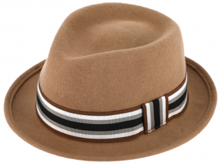 Trilby klobouk vlněný Fiebig  - béžový s rypsovou stuhou Velikost: 57 cm (M)