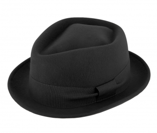 Trilby klobouk vlněný Fiebig  - černý s černou stuhou - Diamond Woolfelt Velikost: 61 cm (XL)