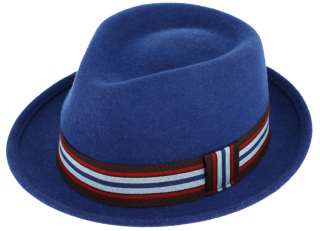 Trilby klobouk vlněný Fiebig  - modrý s rypsovou stuhou Velikost: 55 cm  (S)