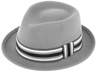 Trilby klobouk vlněný Fiebig  - šedý s rypsovou stuhou Velikost: 61 cm (XL)