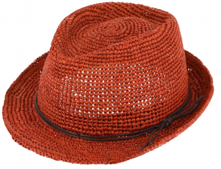 Trilby Raffia Crochet - slaměný skořicový klobouk s koženou stuhou Velikost: 61 cm (XL)