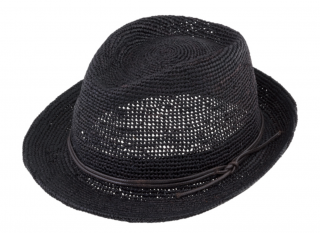 Trilby Raffia - slaměný černý klobouk s koženou stuhou Velikost: 57 cm (M)