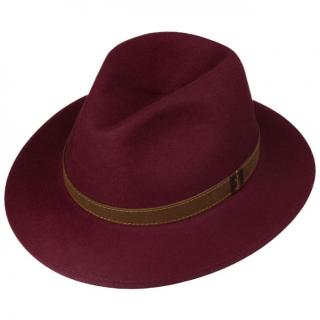 Unisex bordó klobouk Borsalino s hnědým koženým páskem Velikost: 57 cm (M)