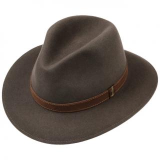 Unisex hnědý klobouk Borsalino s hnědým koženým páskem Velikost: 59 cm (L)