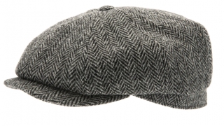 Vlněná tvídová bekovka 8-panel od CTH Ericson - Alan Harris Tweed Black Velikost: 63 cm (XXL)