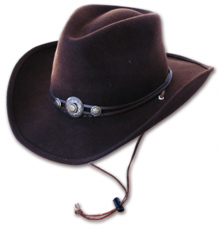 Westernový hnědý klobouk s koženým řemínkem a šňůrkou IDAHO Velikost: 57 cm (M)