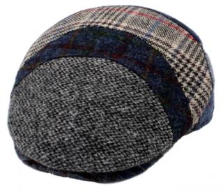 Zimní modrá pánská bekovka od Fiebig - Harris Tweed - Patchwork Velikost: 61 cm (XL)