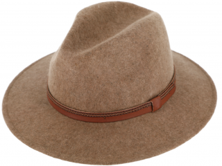 Zimní plstěný klobouk - béžový melanž s koženým páskem Velikost: 55 cm  (S)