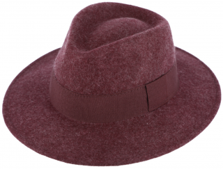 Zimní plstěný klobouk - bordó melanž s hedvábnou stuhou Velikost: 55 cm  (S)