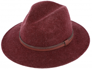Zimní plstěný klobouk - bordó melanž s koženým páskem Velikost: 56 cm