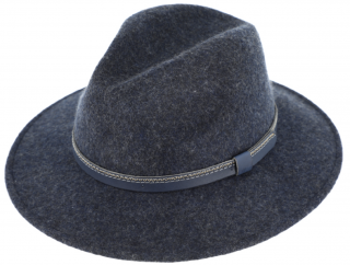 Zimní plstěný klobouk - modrý melanž s koženým páskem Velikost: 62 cm