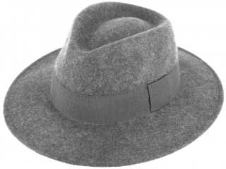 Zimní plstěný klobouk - šedý melanž s hedvábnou stuhou Velikost: 55 cm  (S)