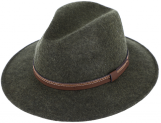 Zimní plstěný klobouk - zelený melanž s koženým páskem Velikost: 59 cm (L)