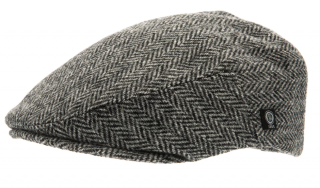 Zimní vlněná bekovka  - driver cap od CTH Ericson - Harris Tweed Black Velikost: 57 cm (M)