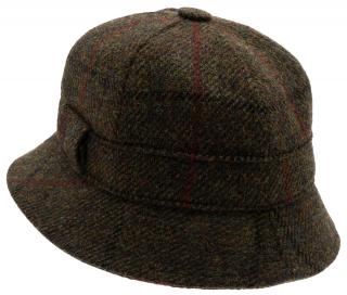 Zimní vlněný anglický myslivecký klobouk - Harris Tweed Overcheck Green - Hunter Hat Velikost: 57 cm (M)