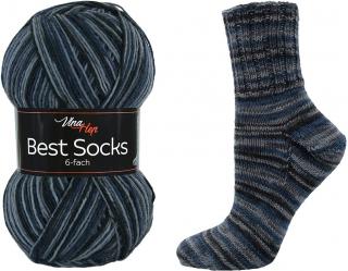 BEST SOCKS 6-FACH- 7034- odstíny šedočerné s modrou proužky