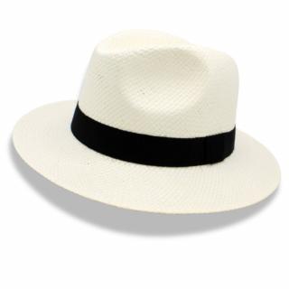 Bílý letní klobouk Fedora s černou stuhou P-02-100 Vyberte velikost: 60
