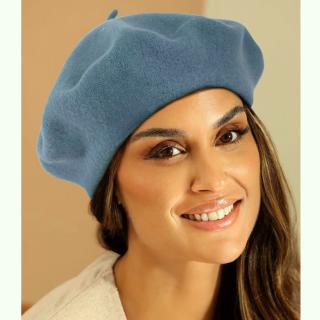 Bledě modrý  baret FLORA 100% vlna WOOLMARK W-baret/070 (M)