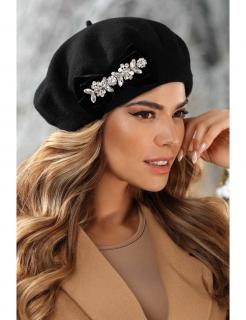 Černý dámský baret zdobený kamínky W-0724/018
