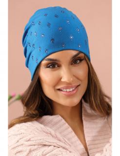 Dámská bavlněná čepice s bižuterií W-0634/B131 blankytně modrá