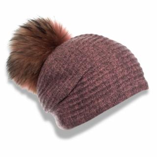 Dámská čepice s bambulí W-0081/242M růžová melange