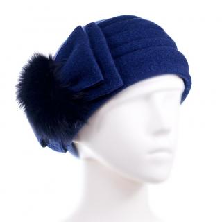 Dámská zimní čepice s kožešinou W-0007/161 tmavě modrá