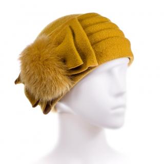 Dámská zimní čepice s kožešinou W-0007/637 žlutá