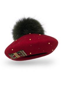 Dámský baret s bambulí W-0149/144 vínový