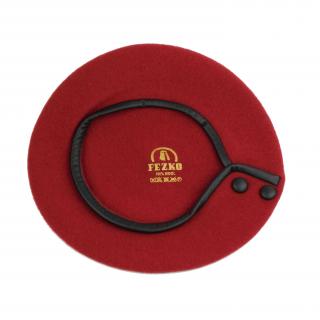 Dámský vlněný baret s knoflíčky a koženkovým lemem BAREVNÉ VARIANTY: červená