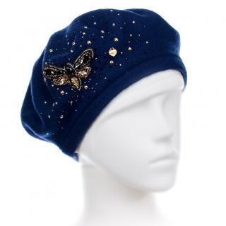 Dámský vlněný baret s motýlkem W-0015/161 modrý